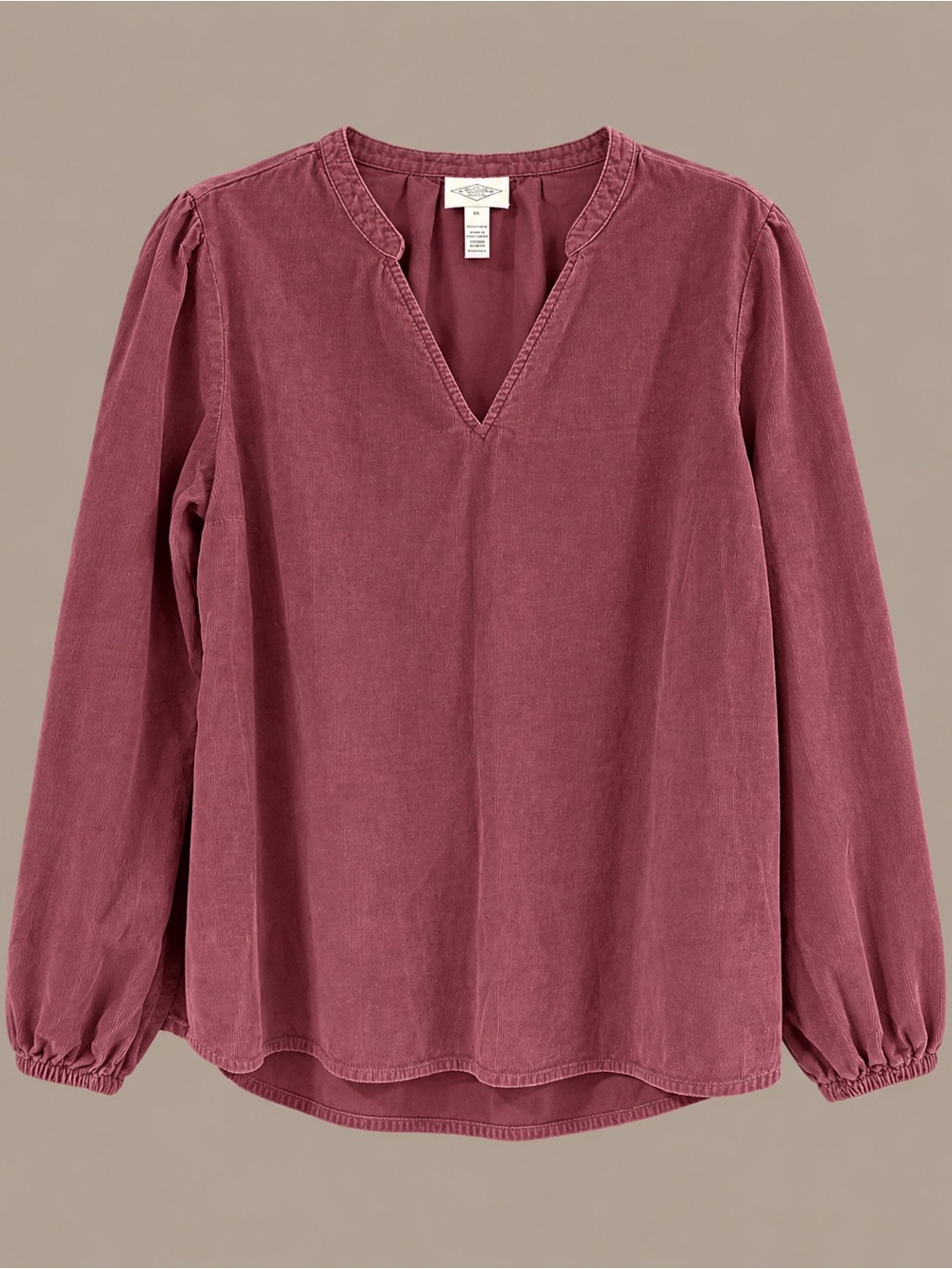 Women's Washed V-Neck Long Sleeve Top - Rose soft corduroy